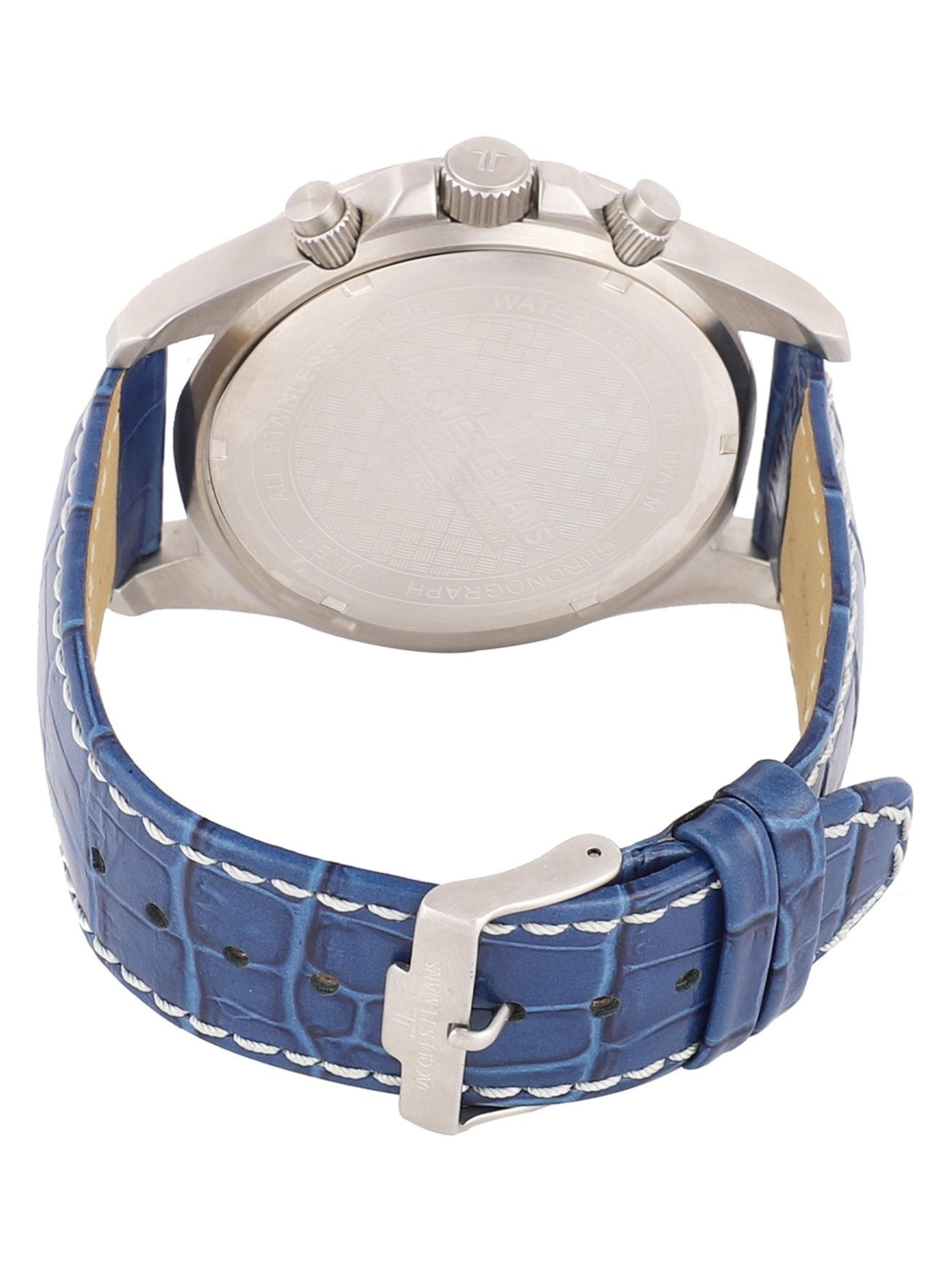 Jacques Lemans Men Blue Dial Leather Straps Analogue Watch 1-1756C